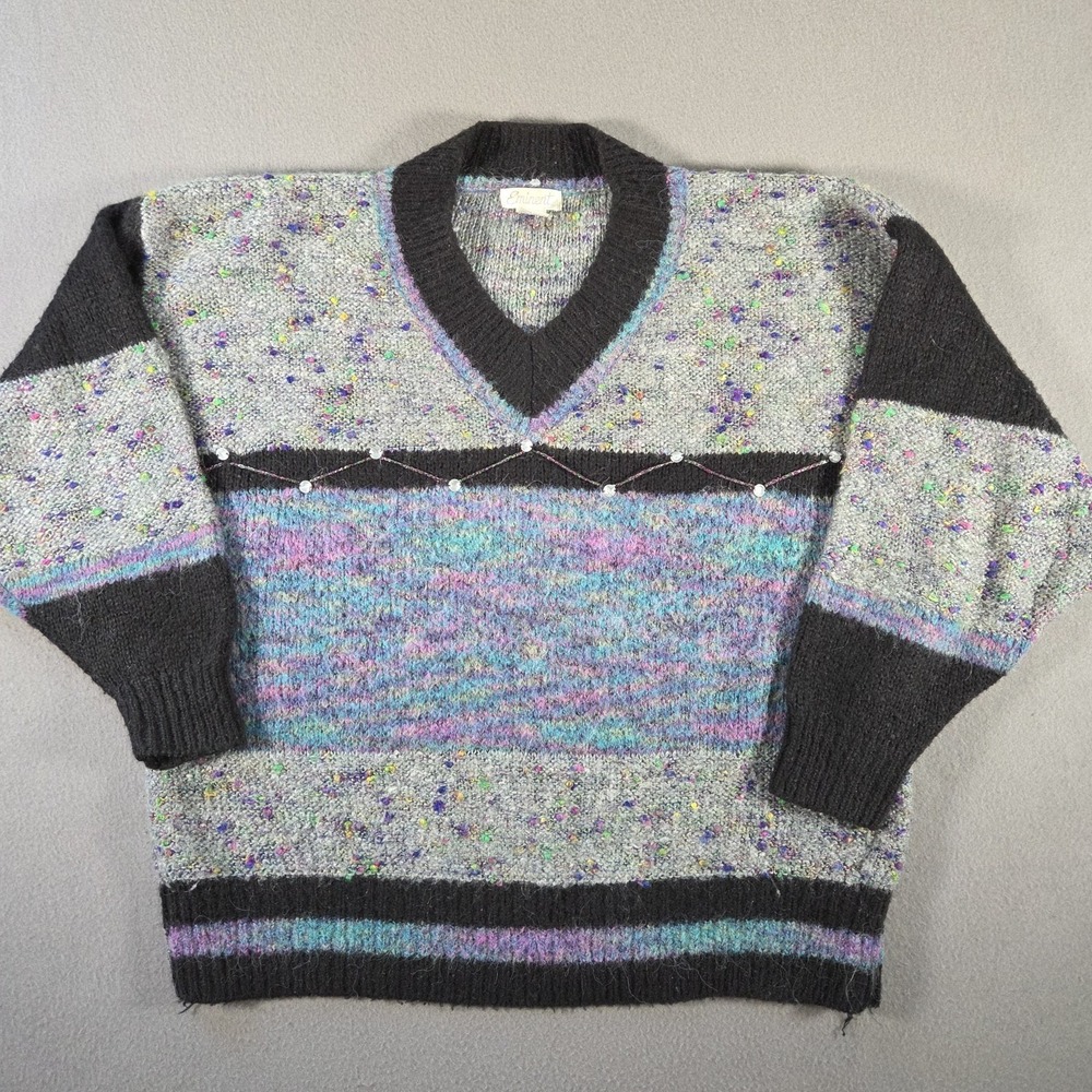 Vintage Eminent Sweater Womens XL Wool Blend V Neck Tennis Bedazzled Pullover